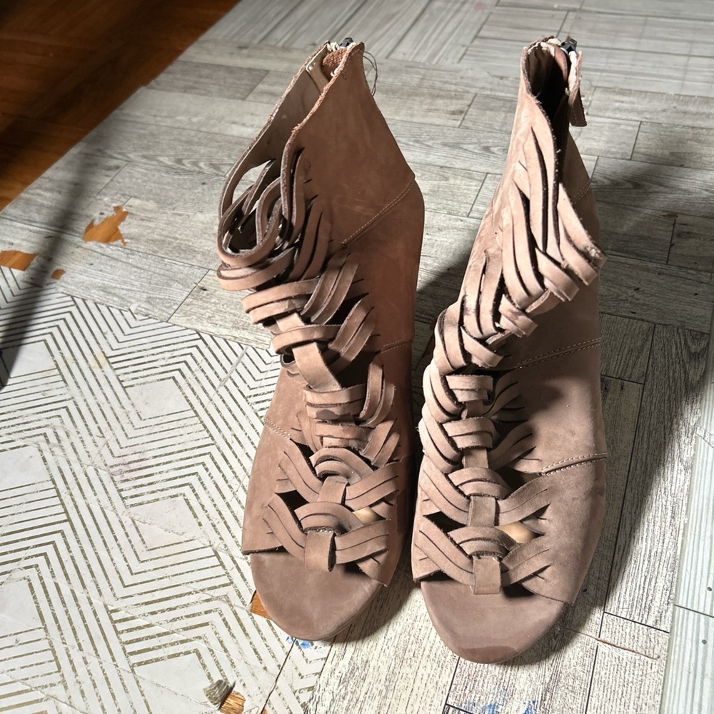 Elegant Tan Woven Heeled Sandals